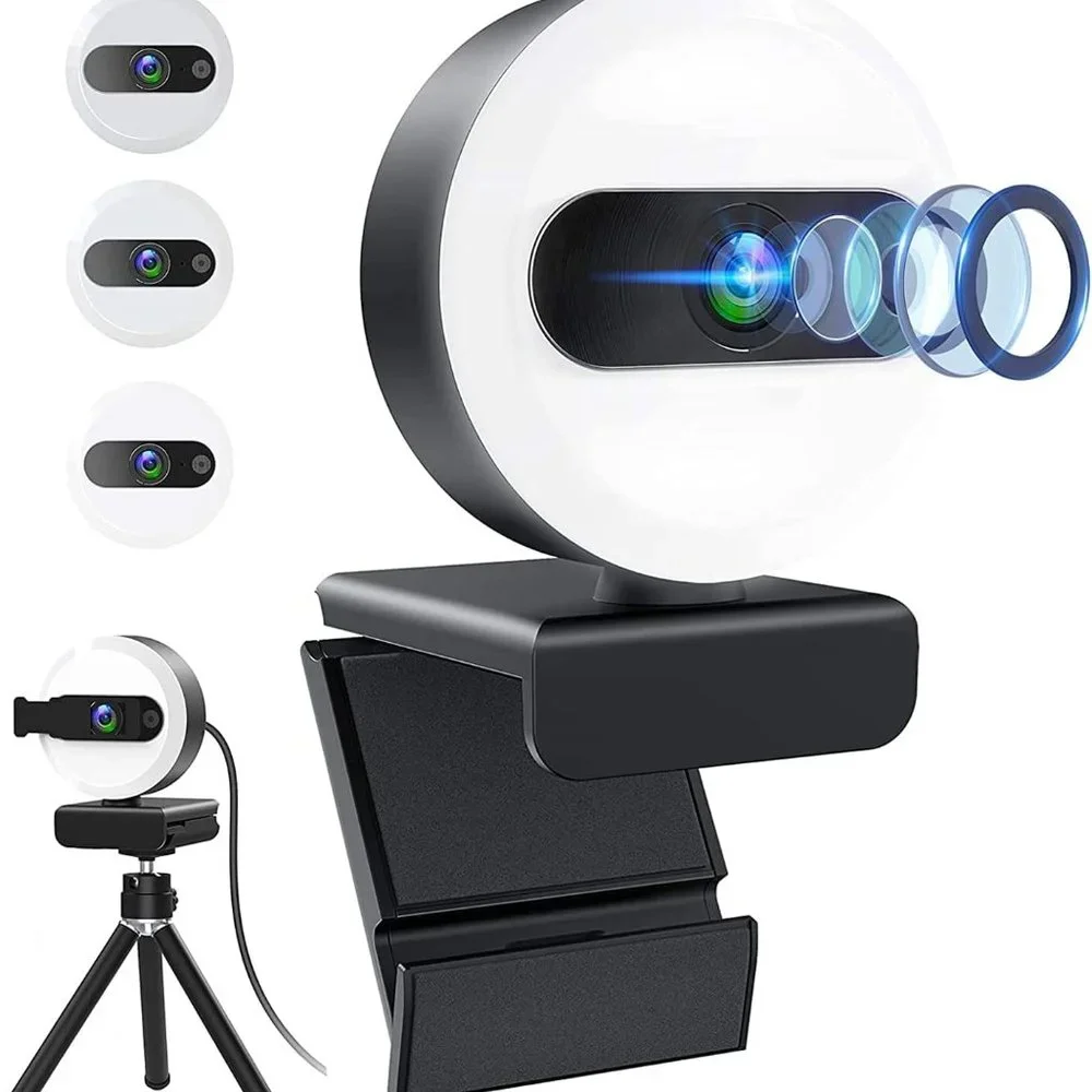 Webcam, 2K HD Webcam with Microphone Tripod and Privacy Cover, Web Camera for PC